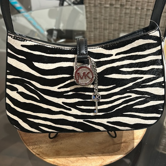 Michael Michael Kors Lyra Calf Hair Zebra Print Pochette Bag - Picture 7 of 7